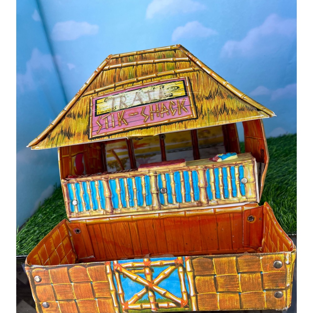 Vintage Ideal Toy Corp Trail‎ Stik-Shack Tin Litho Tiki Hut Playset 1960s